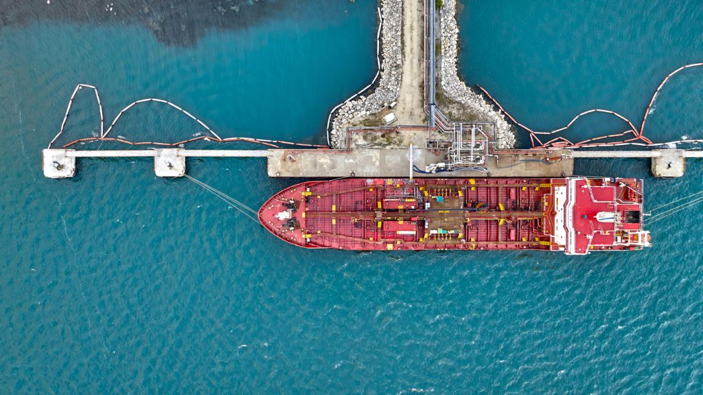 A photo taken from the air of a "chemical tanker."